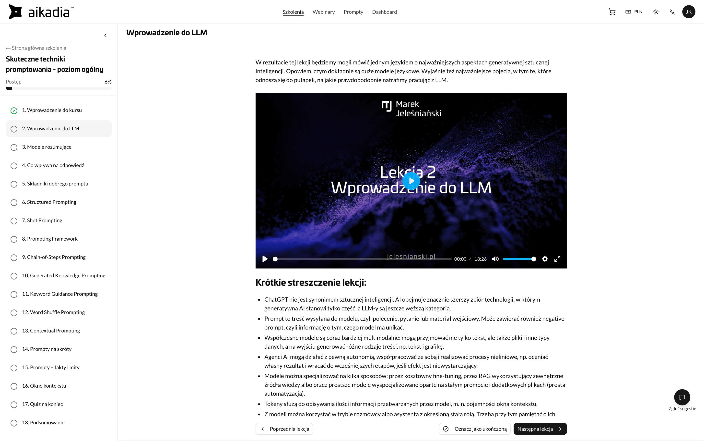 Lekcja kursu: wideo, streszczenie i lista lekcji z postępem